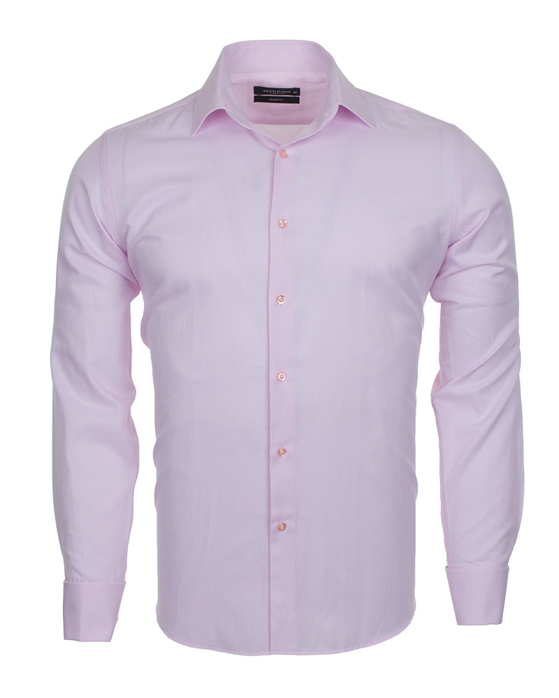 Pink Casual Twill Double Cuff Long Sleeve Shirt-Makrom