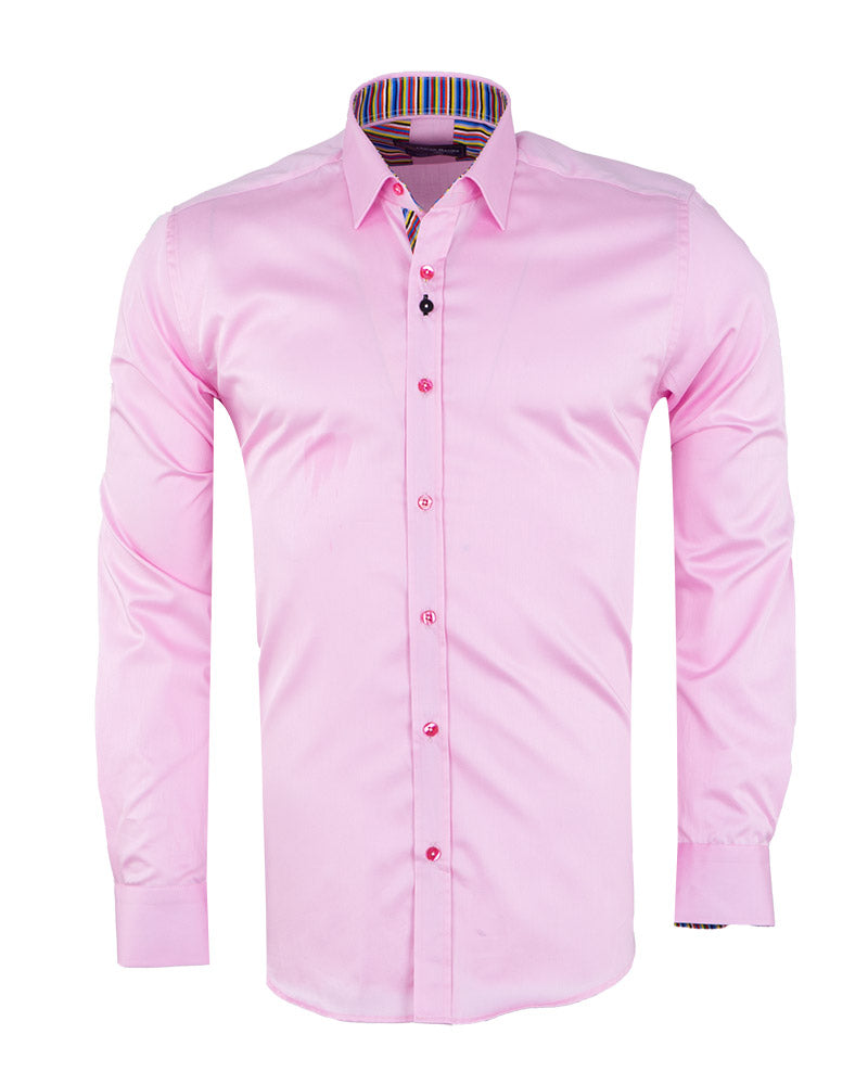 Plain Pink Shirt with Colourful Stripe Insert Shirt-Makrom