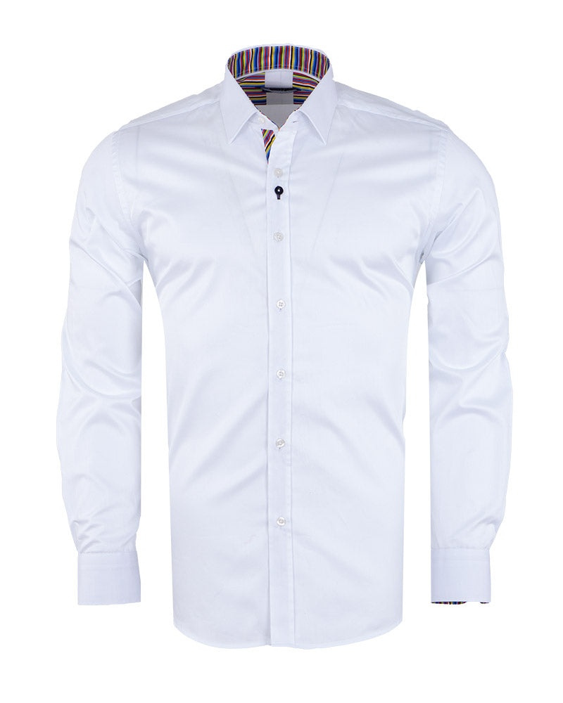 Plain White Shirt with Colourful Stripe Insert Shirt-Makrom