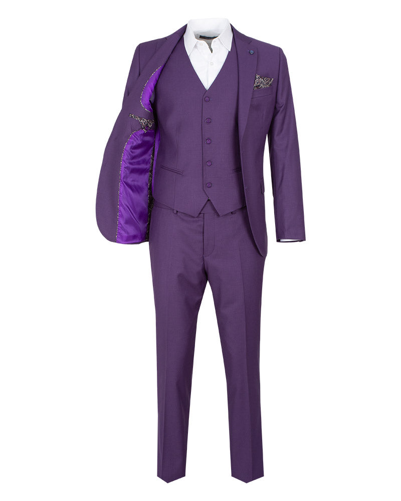 Purple Classic Plain 3 Piece Men's Suit-Makrom