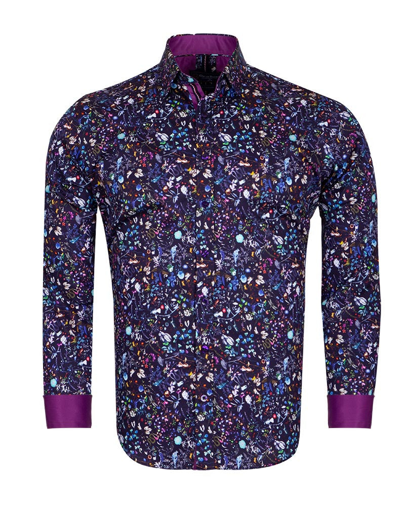 Purple Colourful Floral Print Pure Cotton Shirt-Makrom