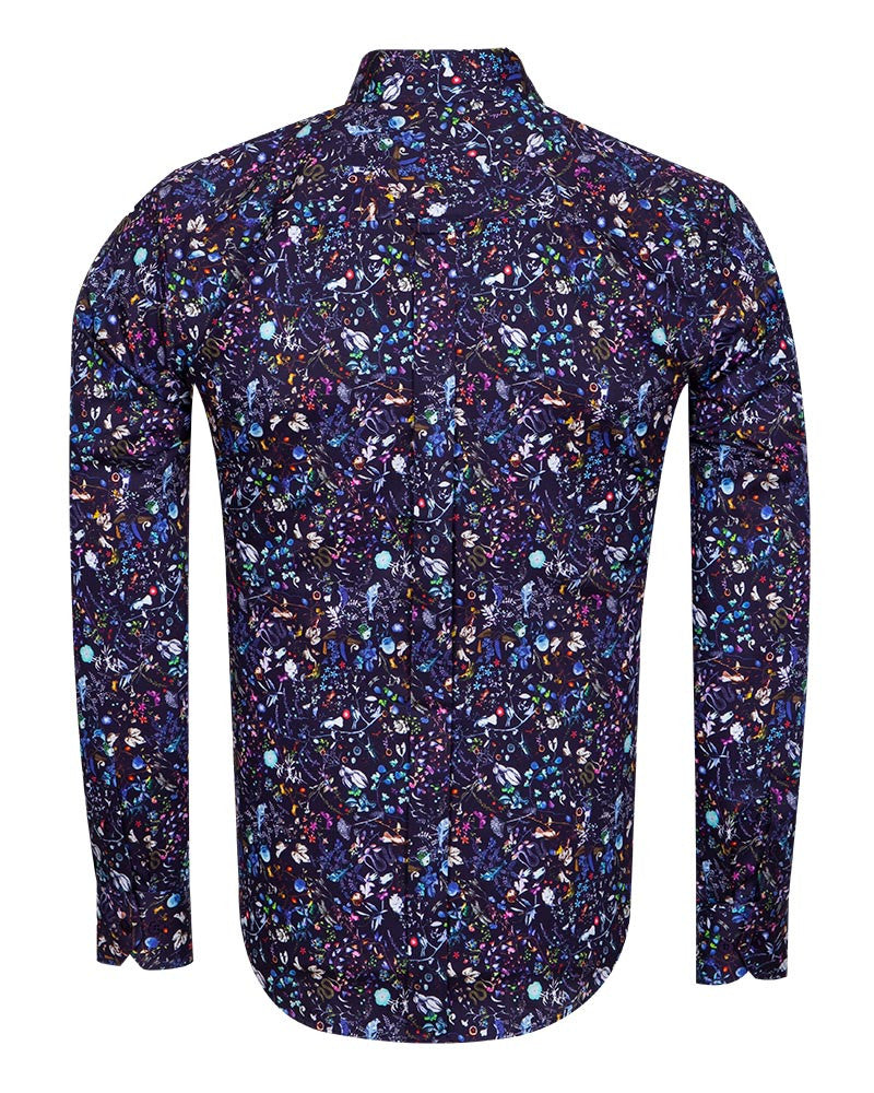 Purple Colourful Floral Print Pure Cotton Shirt-Makrom
