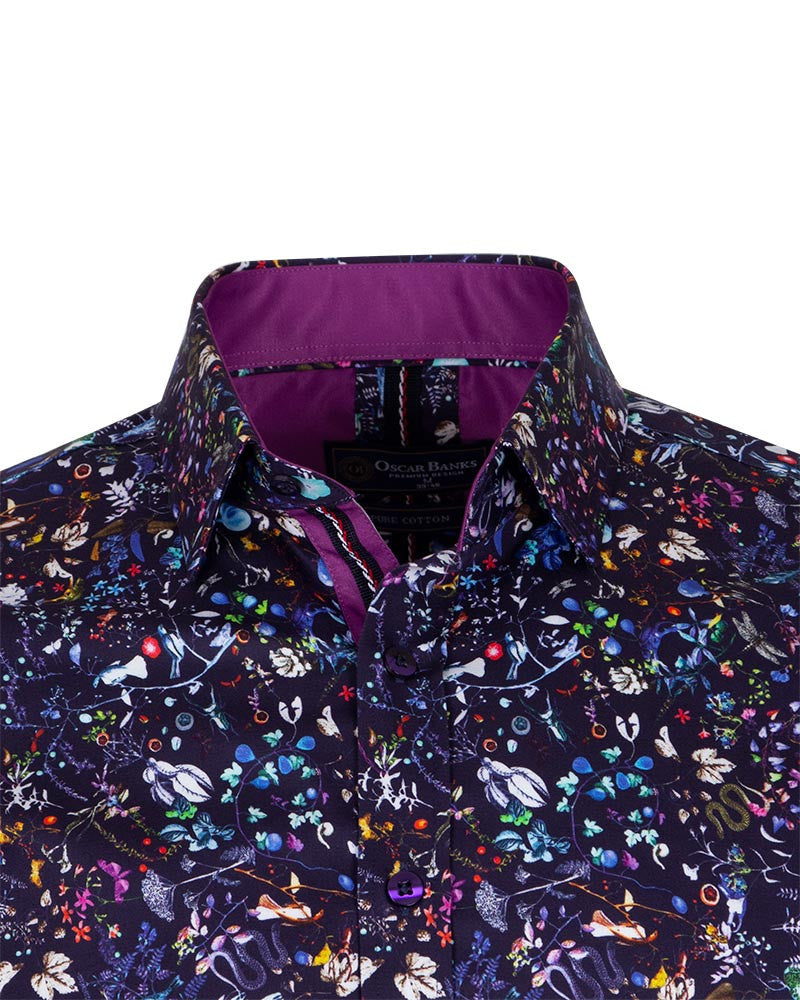 Purple Colourful Floral Print Pure Cotton Shirt-Makrom