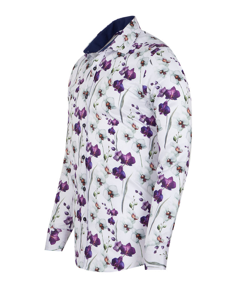 Purple Orchid Floral Print Shirt-Makrom