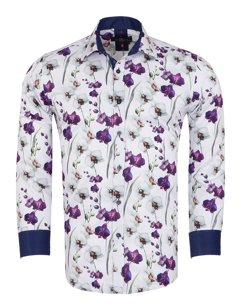fitted lace wedding dress Purple Orchid Floral Print Shirt