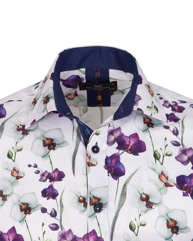 Purple Orchid Floral Print Shirt-Makrom