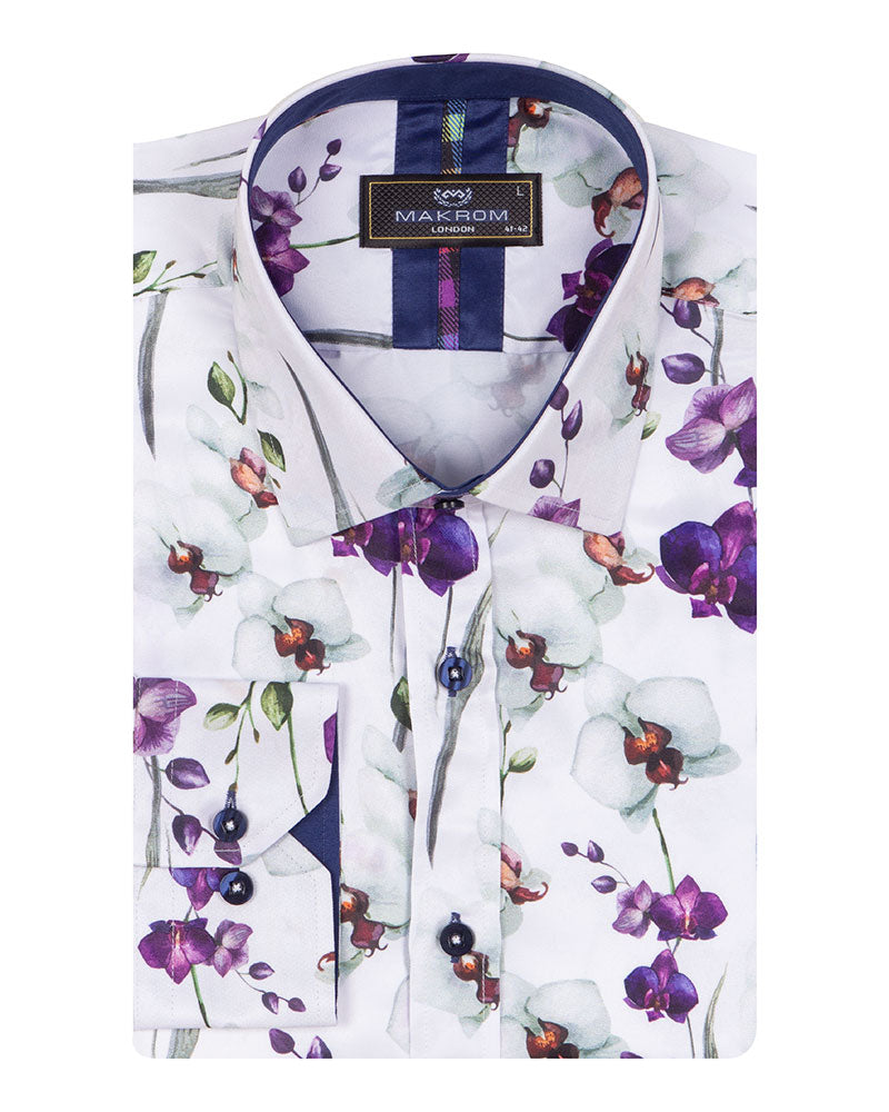 Purple Orchid Floral Print Shirt-Makrom
