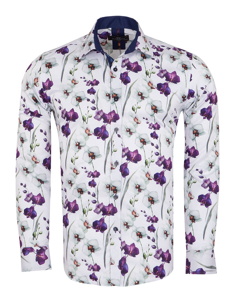 Purple Orchid Floral Print Shirt-Makrom