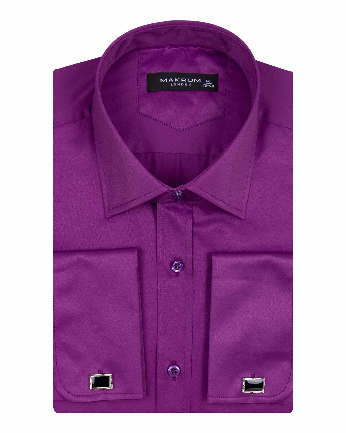 Purple Plain Double Cuff Shirt-Makrom