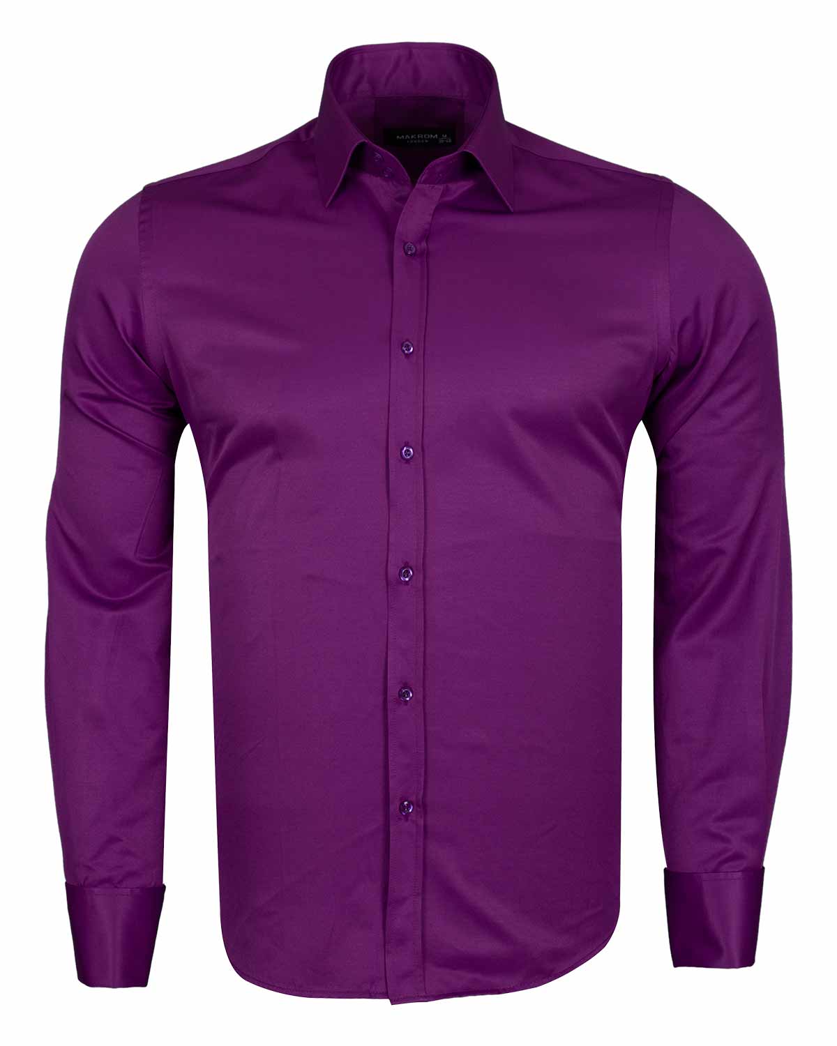 Purple Plain Double Cuff Shirt-Makrom