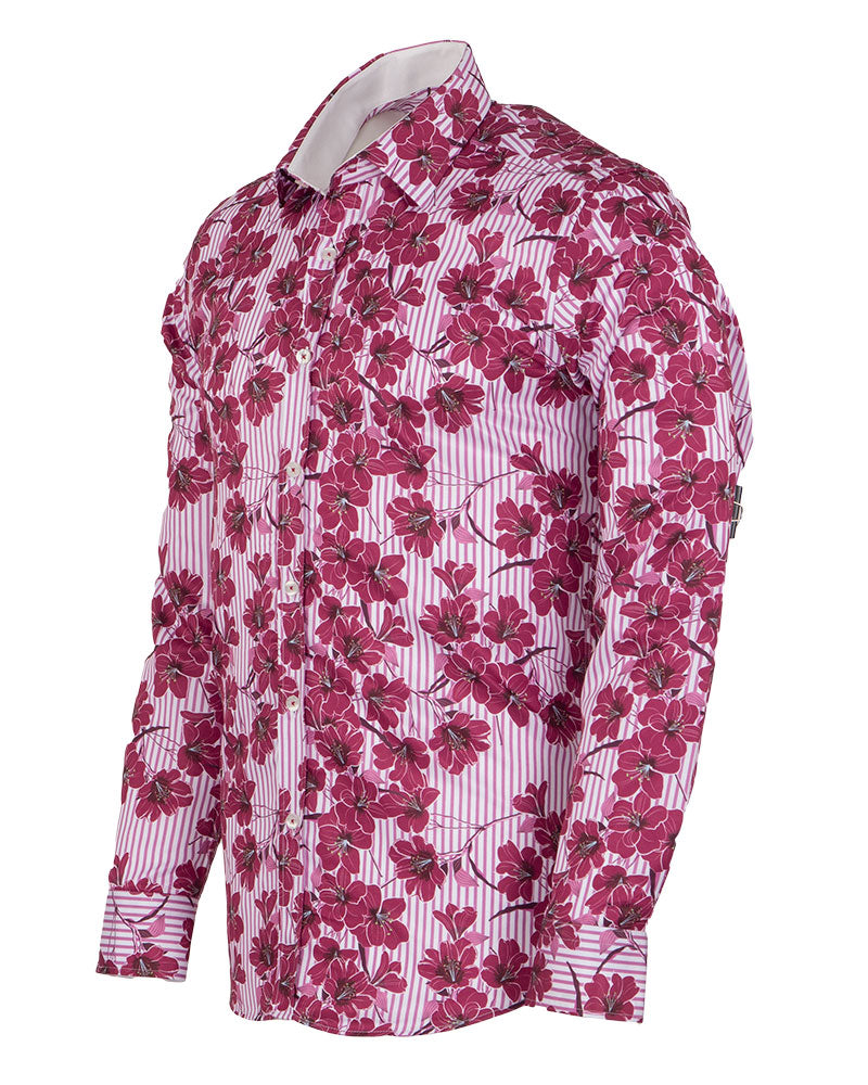 Purple Stripe Daisy Floral Print Shirt-Makrom