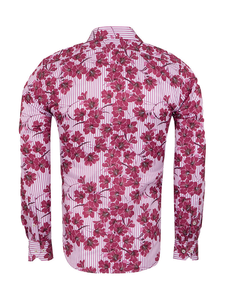 Purple Stripe Daisy Floral Print Shirt-Makrom
