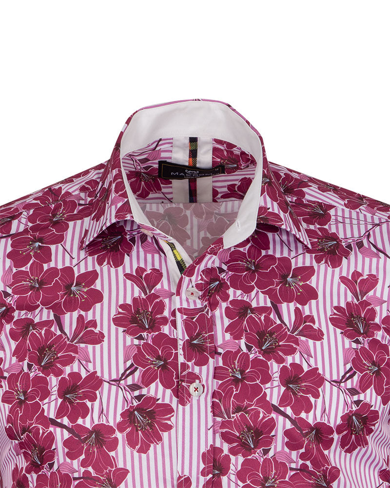 Purple Stripe Daisy Floral Print Shirt-Makrom