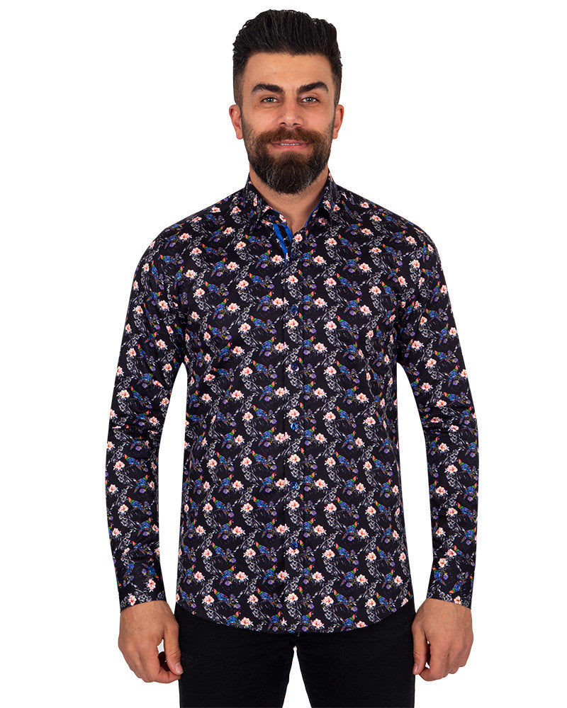 Rain Forest Scarlet Pure Cotton Print Shirt-Makrom