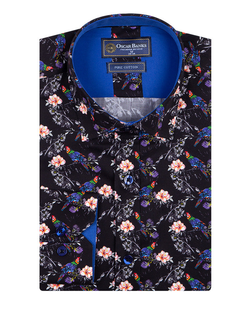 Rain Forest Scarlet Pure Cotton Print Shirt-Makrom
