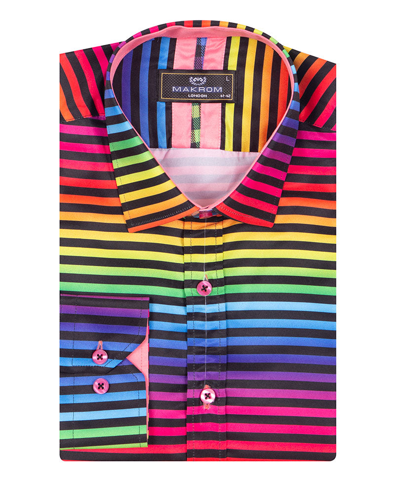 Rainbow Stripe Colourful Print Shirt-Makrom