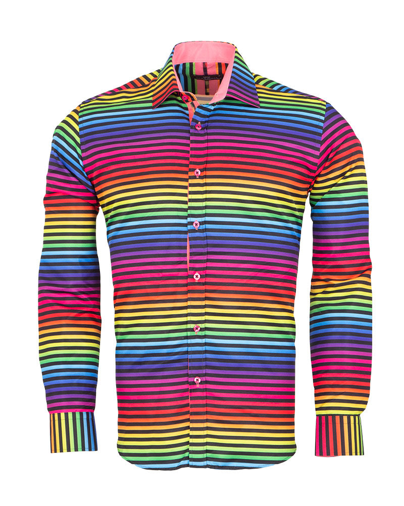 Rainbow Stripe Colourful Print Shirt-Makrom