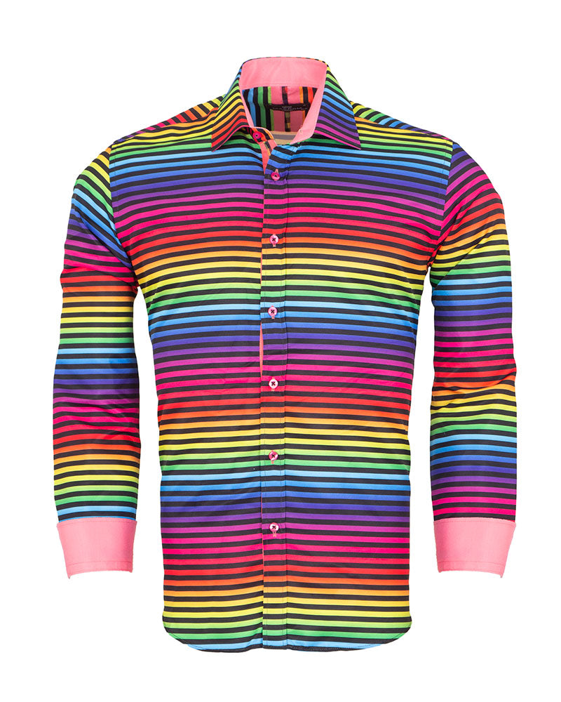 Rainbow Stripe Colourful Print Shirt-Makrom