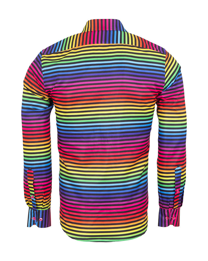 Rainbow Stripe Colourful Print Shirt-Makrom