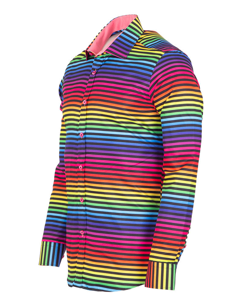 Rainbow Stripe Colourful Print Shirt-Makrom