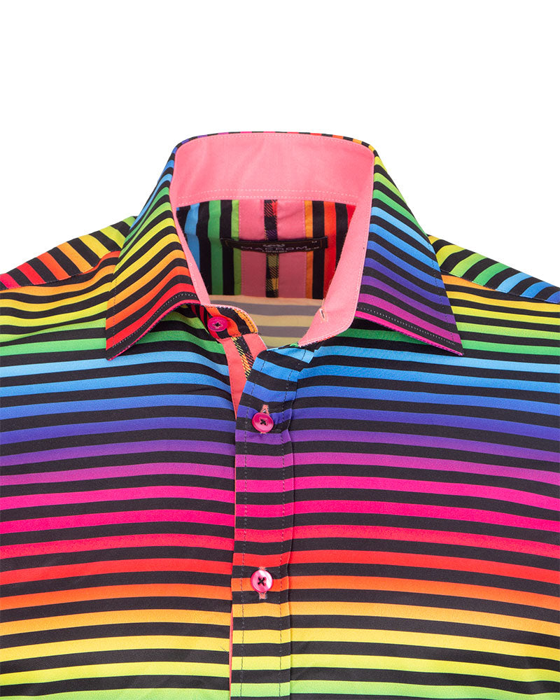Rainbow Stripe Colourful Print Shirt-Makrom