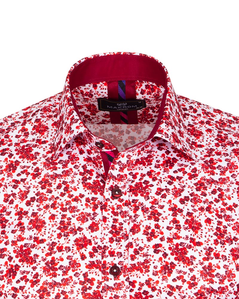 Red Floral Design Print Men's Shirt | Stylish & Comfortable – Makrom