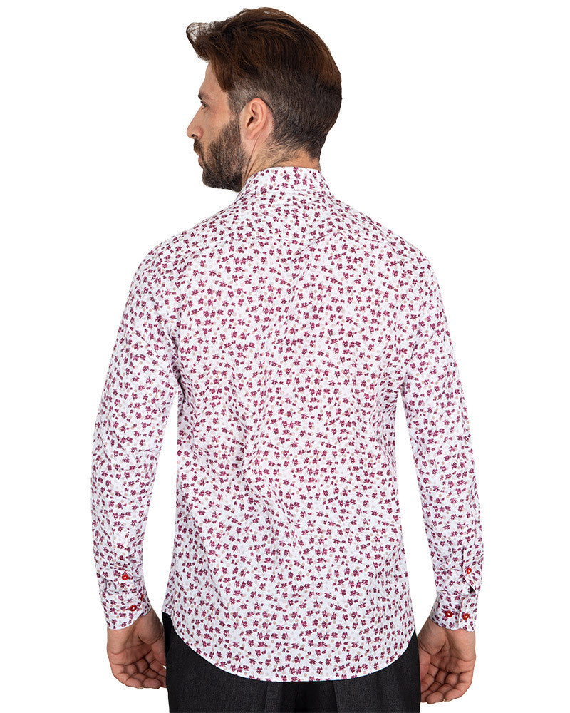 Red Floral Dotted Design Print Shirt-Makrom