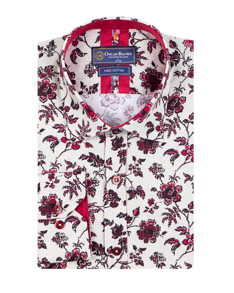 Red Flower Print with Matching Handkerchief-Makrom