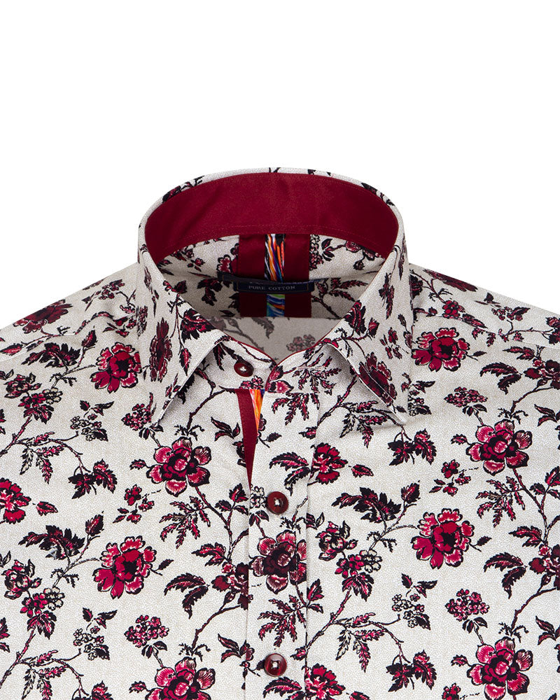 Red Flower Print with Matching Handkerchief-Makrom