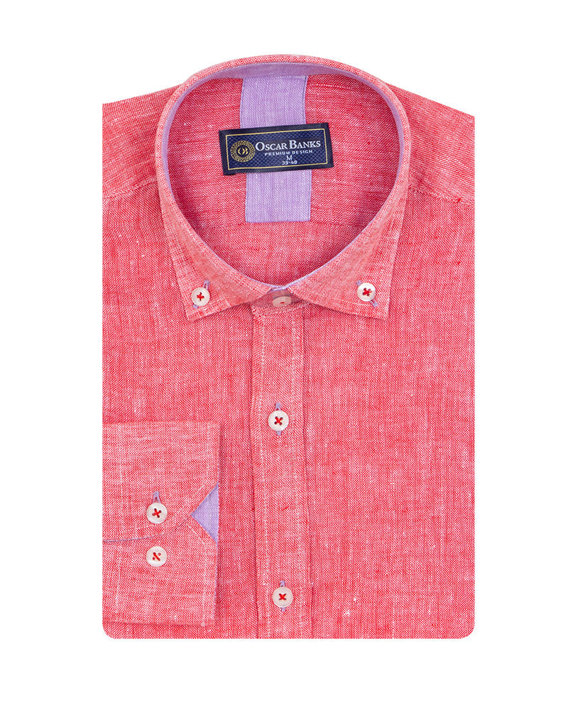 Red Linen Long Sleeve Shirt-Makrom