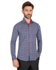 Red Mini Snowflake Print Men's Shirt-Makrom