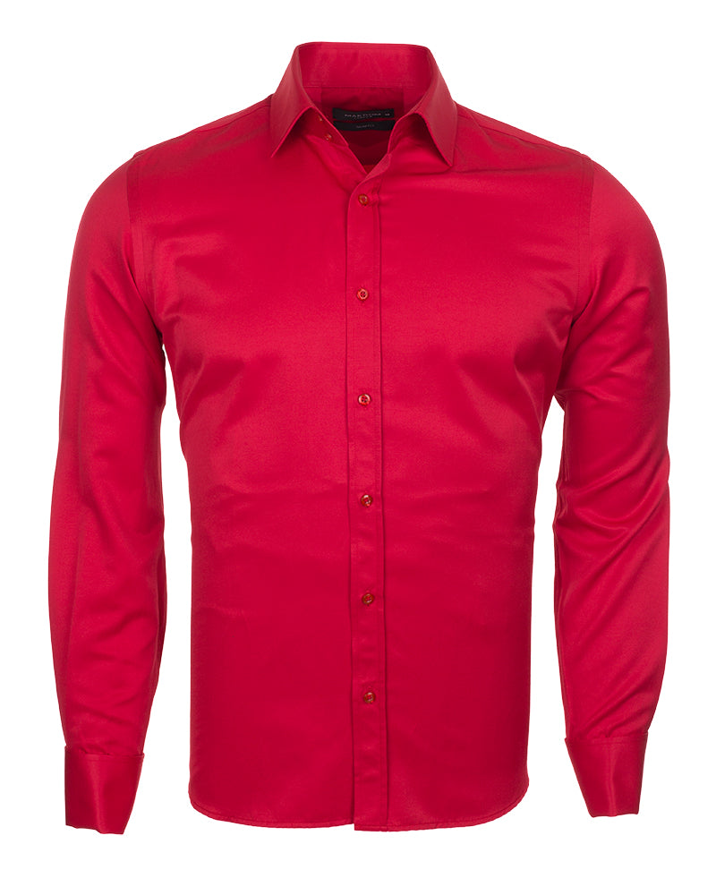 Red Plain Double Cuff Shirt-Makrom
