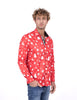 Red Snowflake Christmas Snowman Print Men's Shirt-Makrom