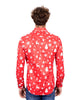 Red Snowflake Christmas Snowman Print Men's Shirt-Makrom
