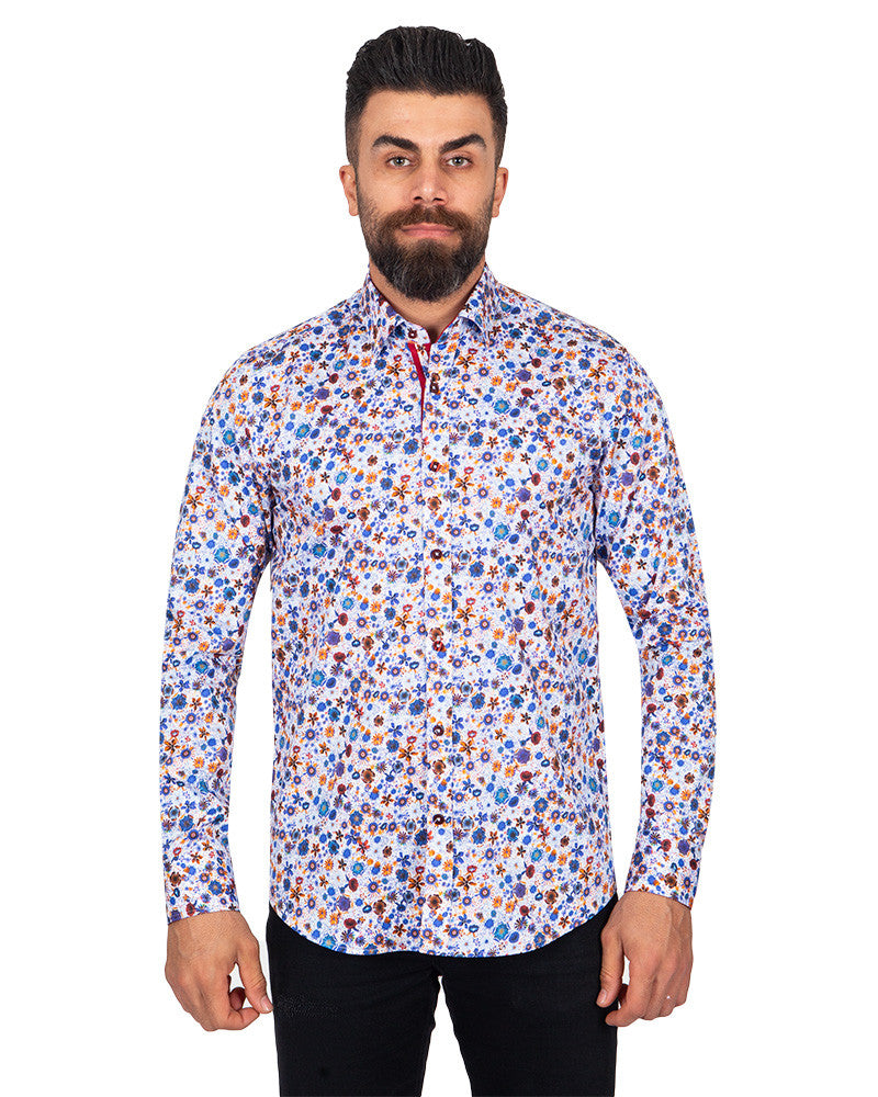 Retro Floral Pure Cotton Print Shirt-Makrom