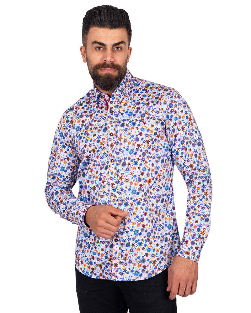 Retro Floral Pure Cotton Print Shirt-Makrom