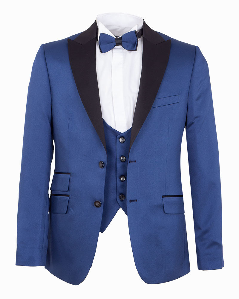Royal Blue Contrasting Lapel Blazer & Waistcoat-Makrom
