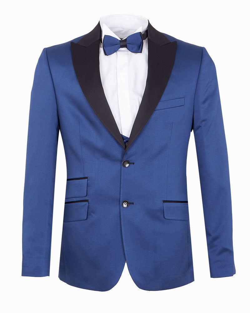 Royal Blue Contrasting Lapel Blazer & Waistcoat-Makrom