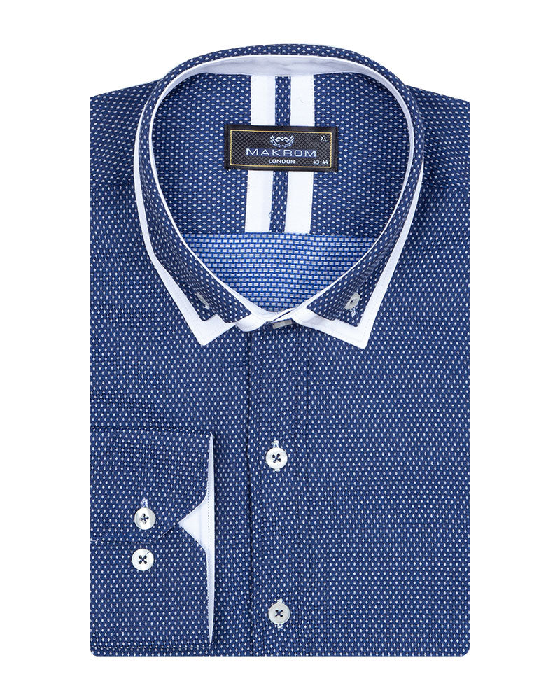 Royal Blue Dots Patterns Printed Mens Shirt-Makrom