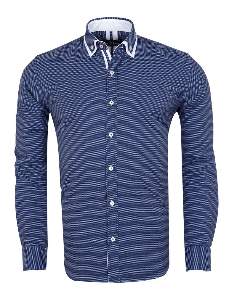 Royal Blue Dots Patterns Printed Mens Shirt-Makrom
