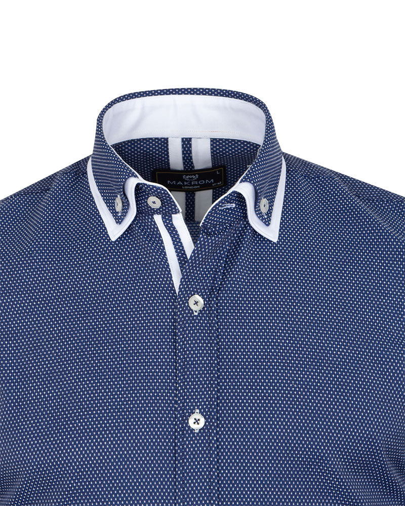 Royal Blue Dots Patterns Printed Mens Shirt-Makrom