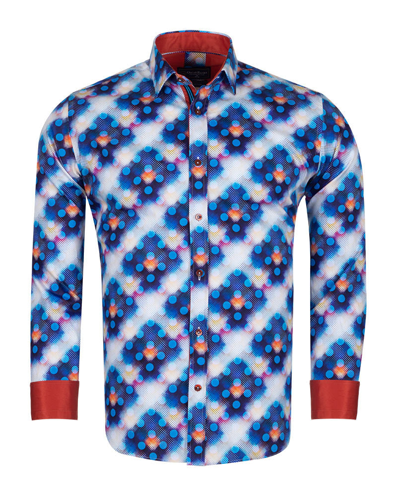 Royal Blue Polka Dotted Cotton Shirts For Men-Makrom