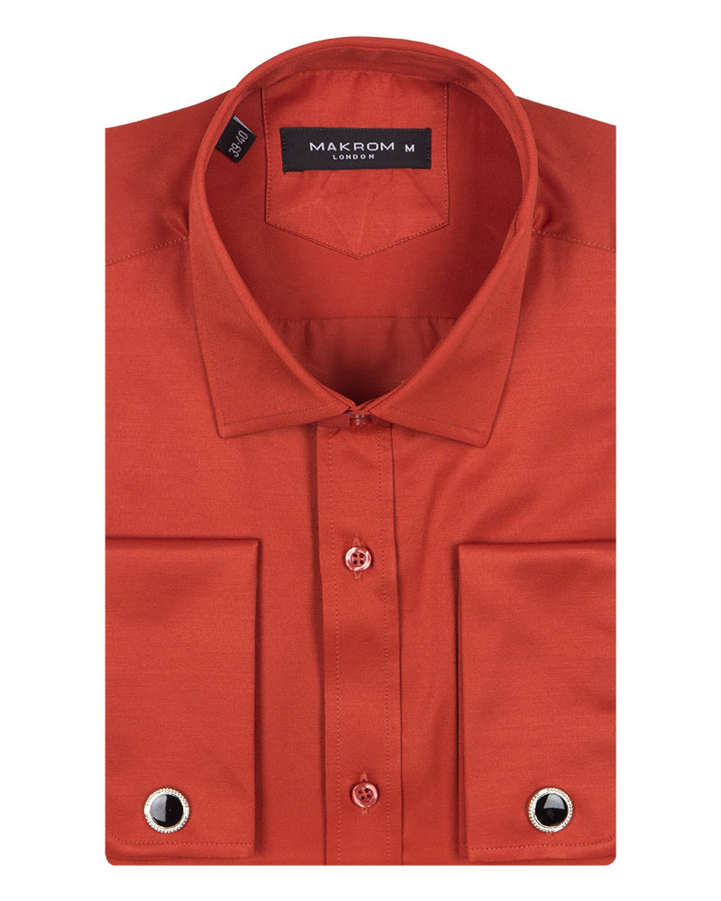 Rustic Brown Plain Double Cuff Shirt-Makrom
