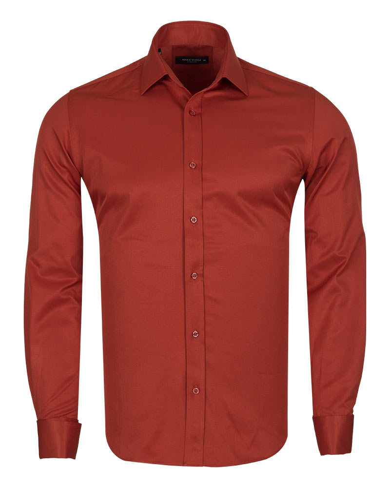 Rustic Brown Plain Double Cuff Shirt-Makrom
