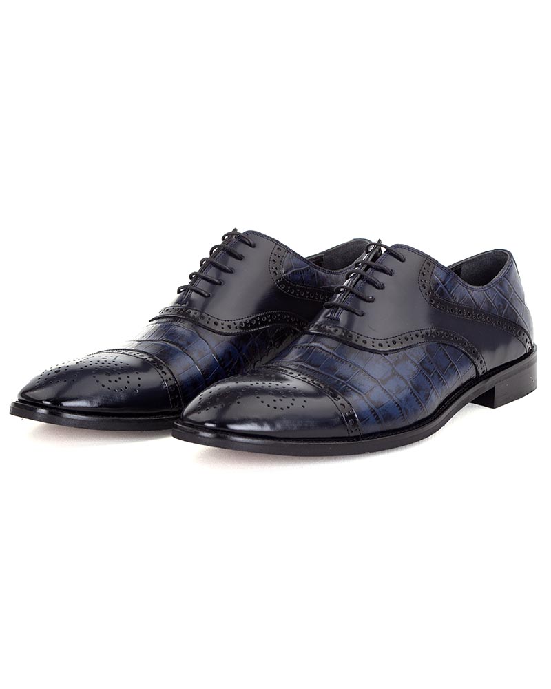 Dark Blue Two Tone Crocodile Leather Slip-Ons Loafers Shoes
