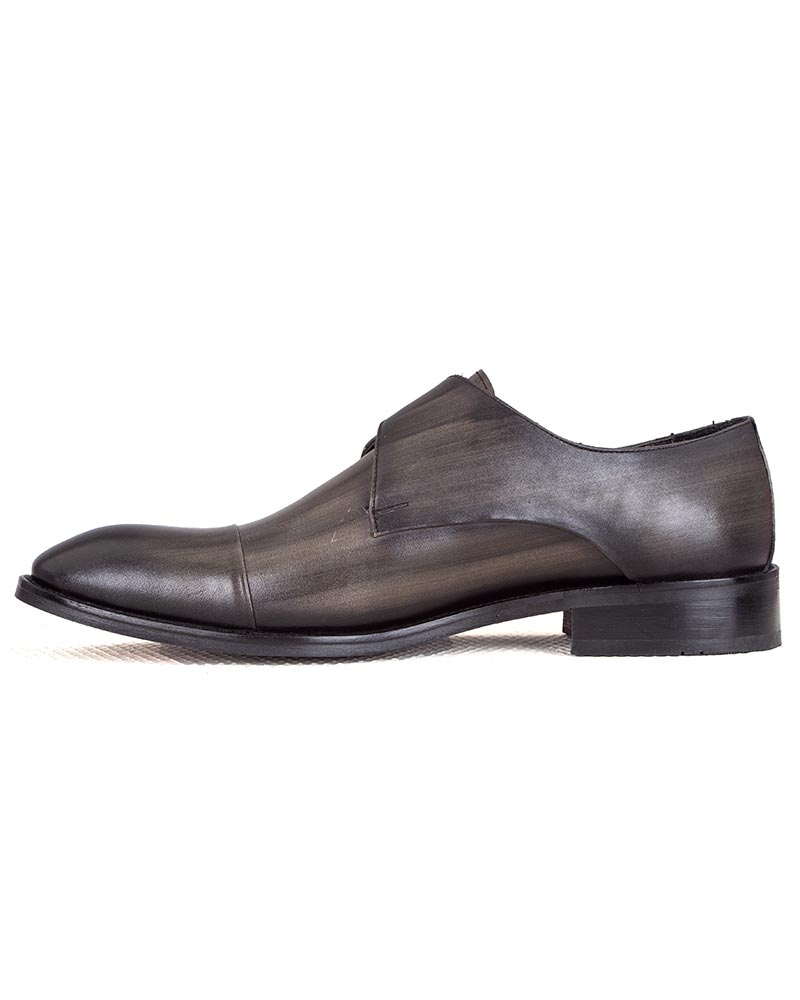 Grey Brown Oxfords Dress Shoes Vintage Leather Buckle Strap