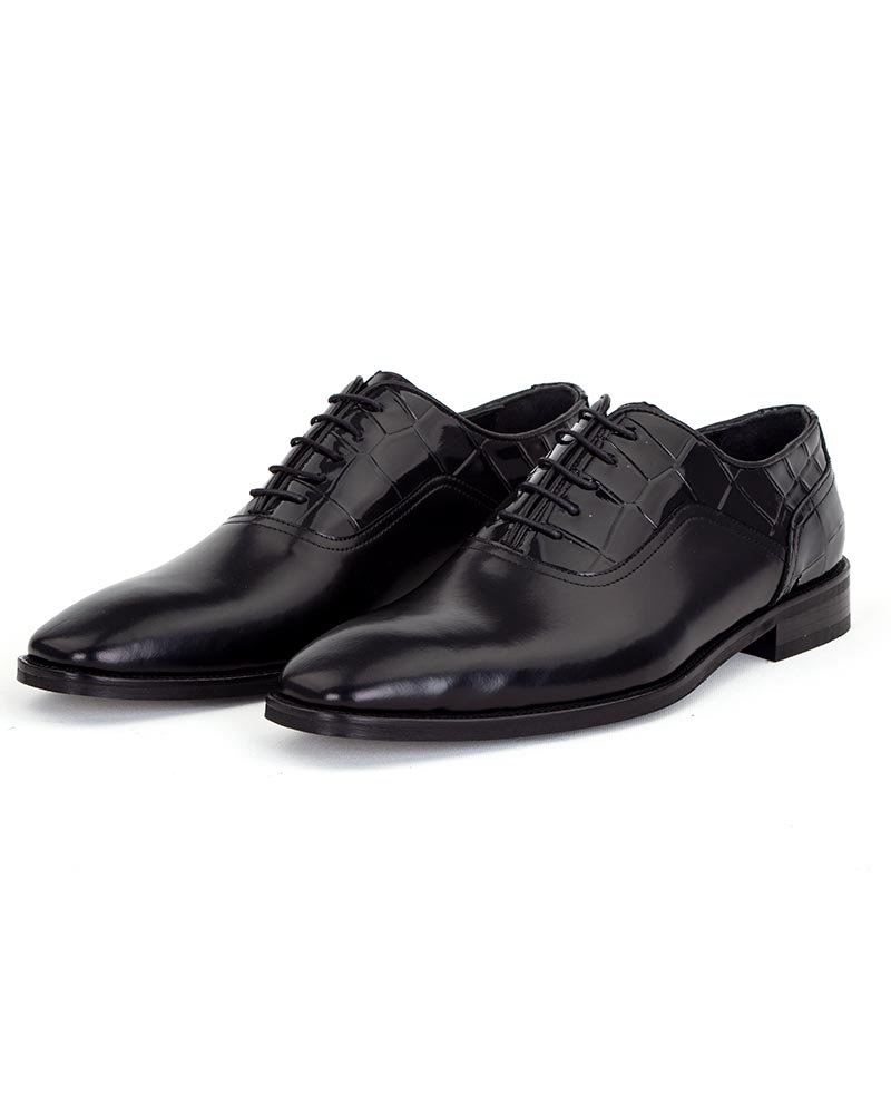 Two Tone Black Oxford Glossy Genuine Leather Shoes