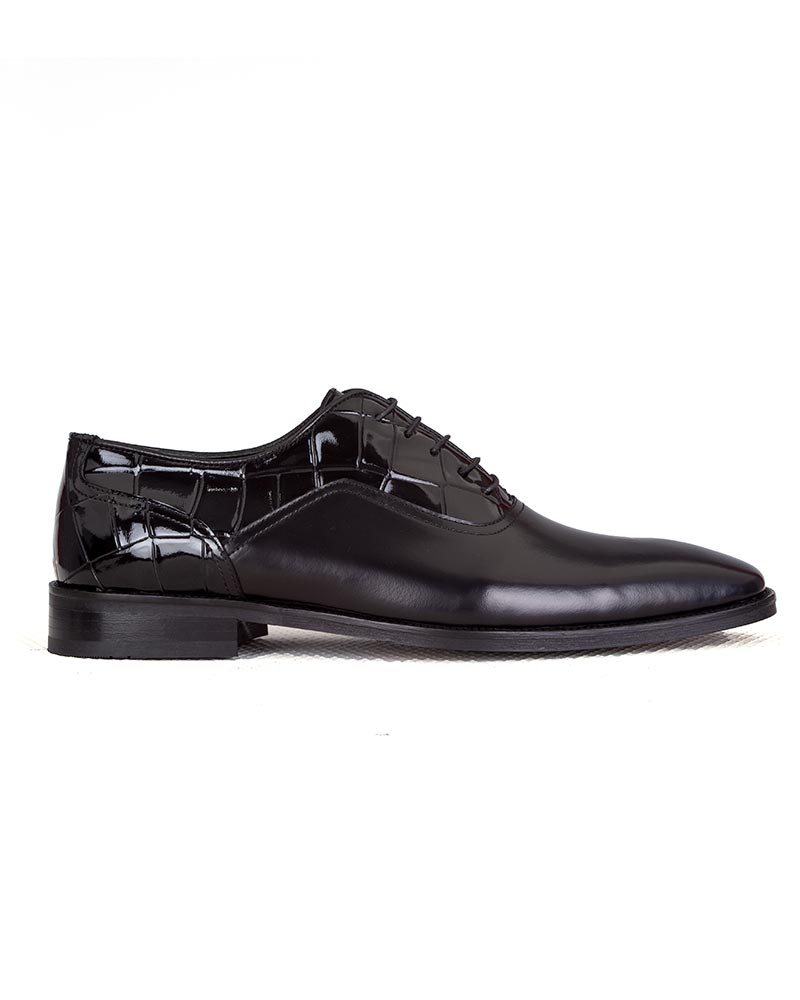 Two Tone Black Oxford Glossy Genuine Leather Shoes