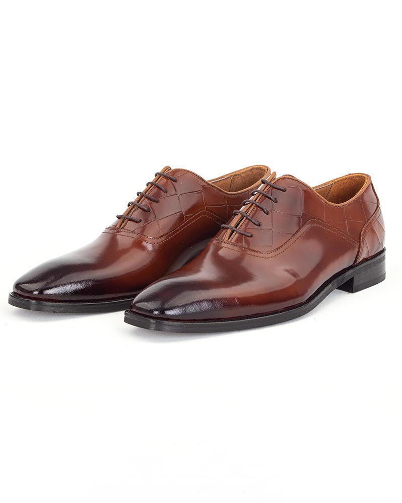 Two Tone Brown Oxford Glossy Genuine Leather Shoes