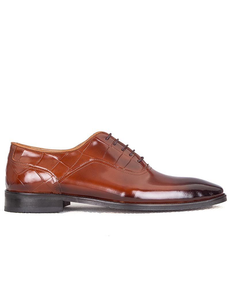 Two Tone Brown Oxford Glossy Genuine Leather Shoes